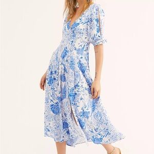 Free People Blue and White Floral Midi Dress